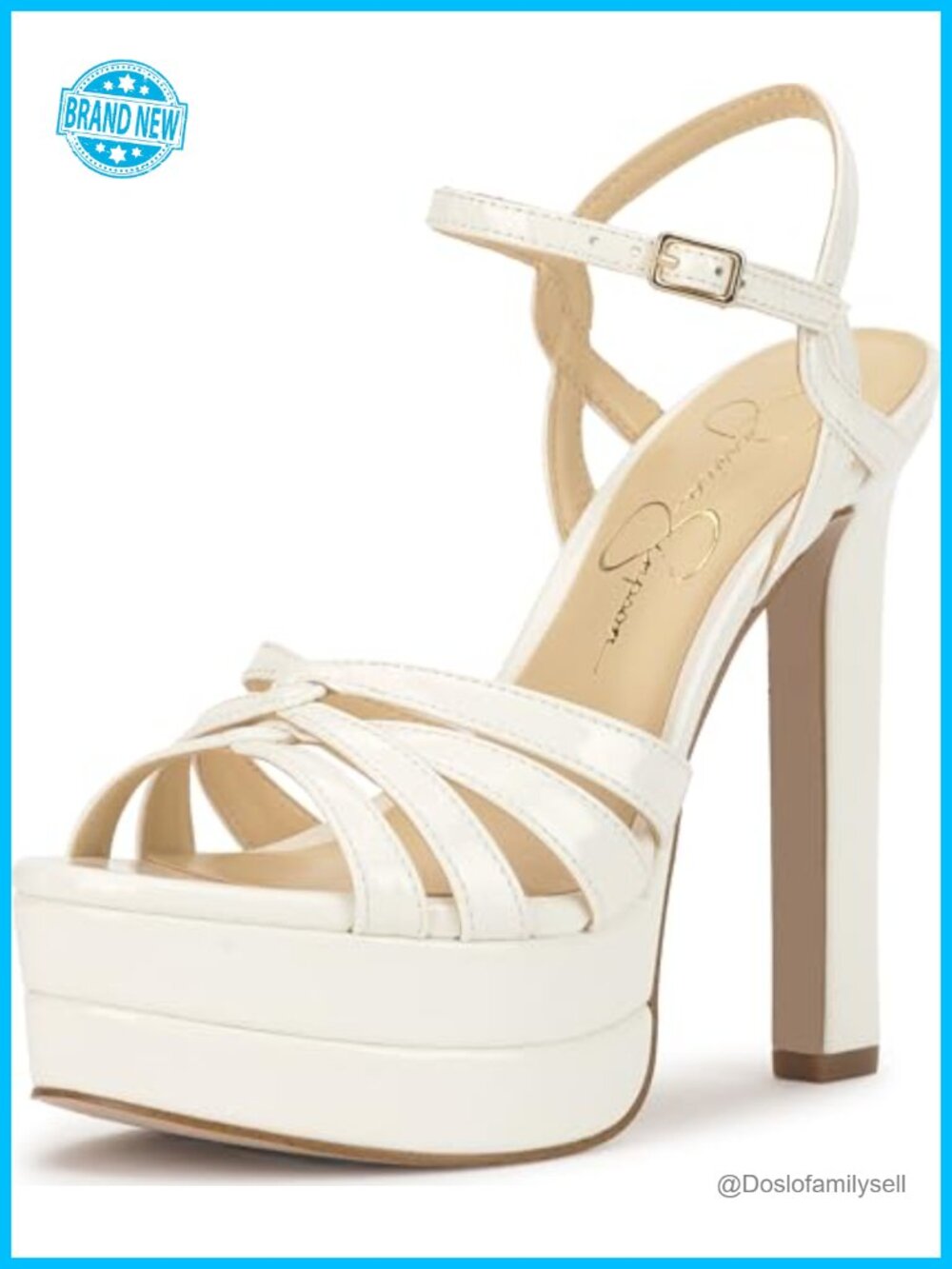 Faux Leather Double Platform Block Heel Sandals Ankle Strap